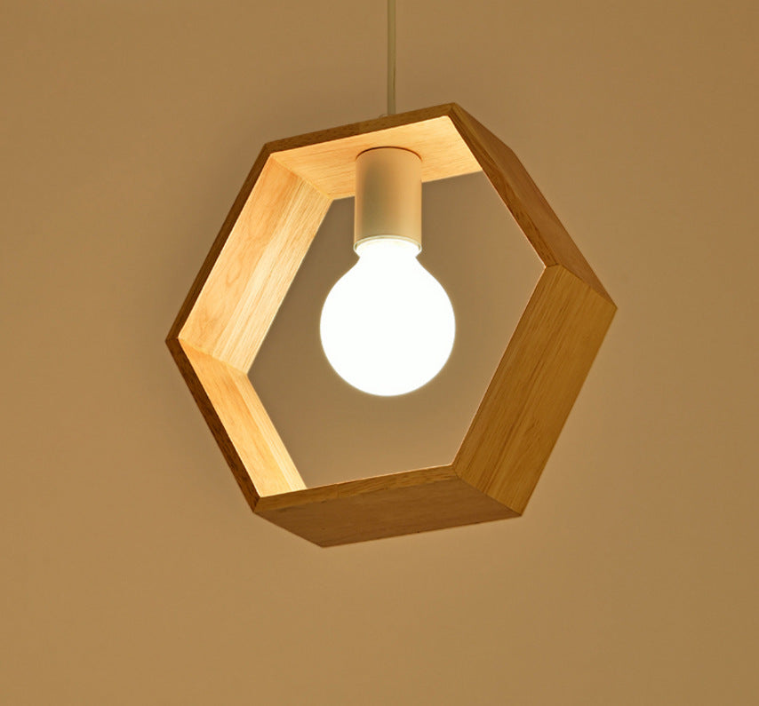 Nordic Triangle Pendant Lamp – Wooden Geometric Chandelier