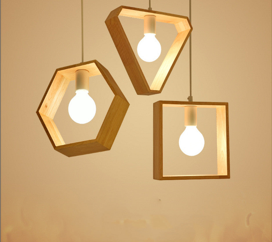 Nordic Triangle Pendant Lamp – Wooden Geometric Chandelier