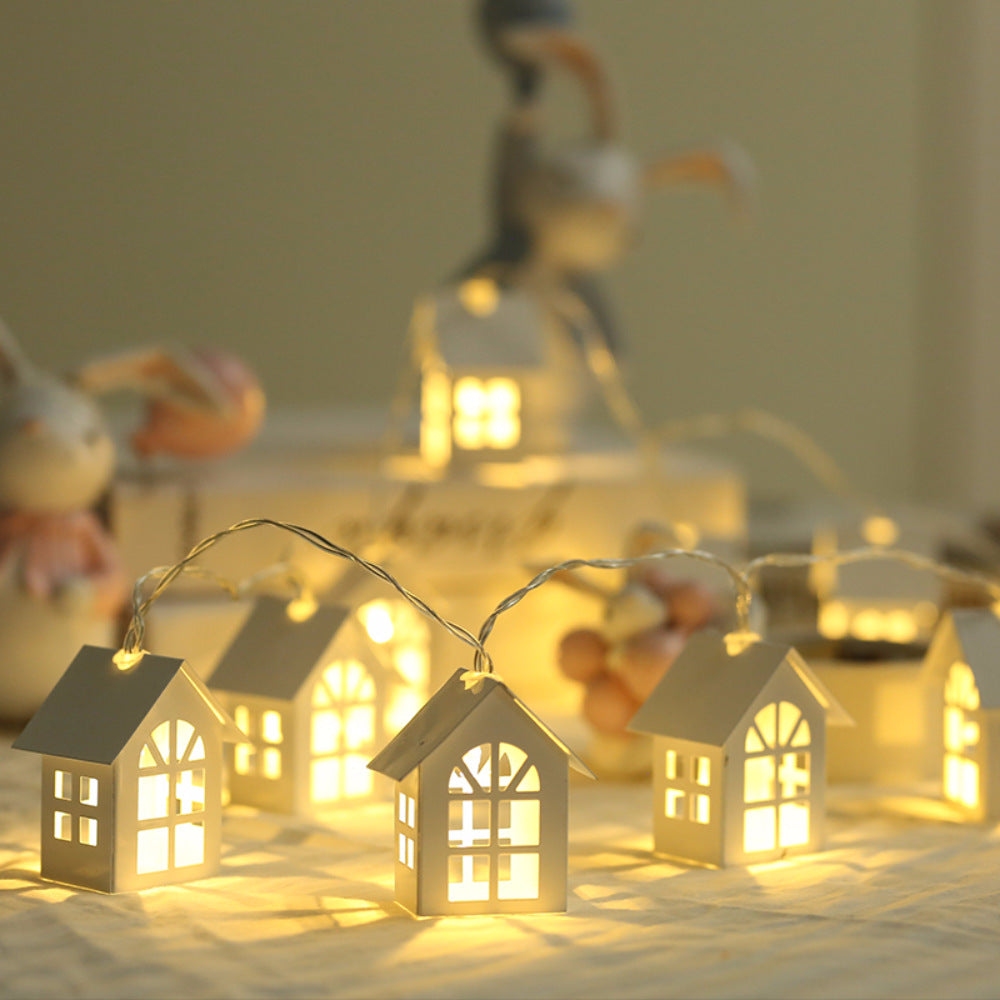 Nordic Mini House LED String Lights – Soft Wooden Glow