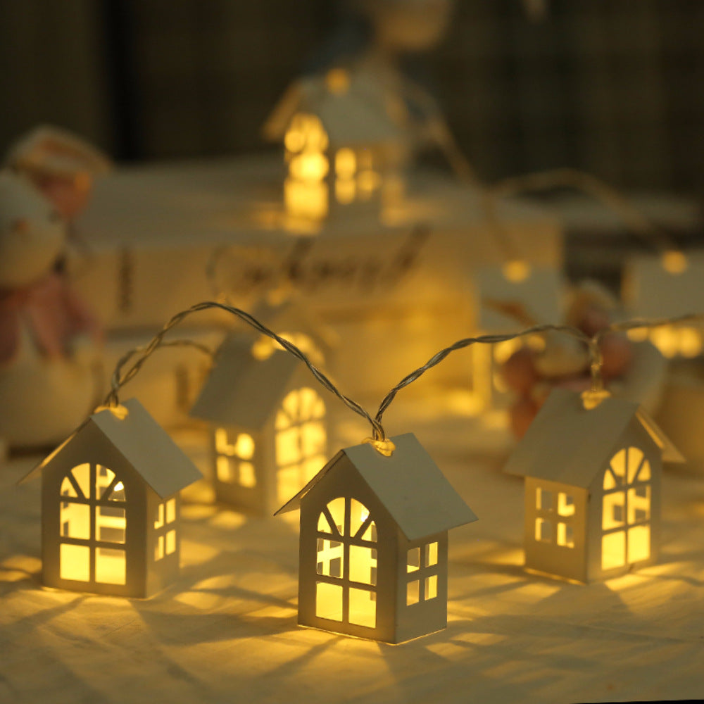 Nordic Mini House LED String Lights – Soft Wooden Glow
