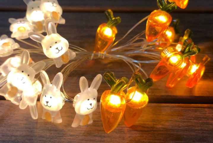 LunaBloom Easter String Lights - Bunny & carrot LED Decor.
